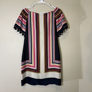 Trina Turk‎ Off the Shoulder Silk Dress Mulitcolors with Navy & Cream Size XS